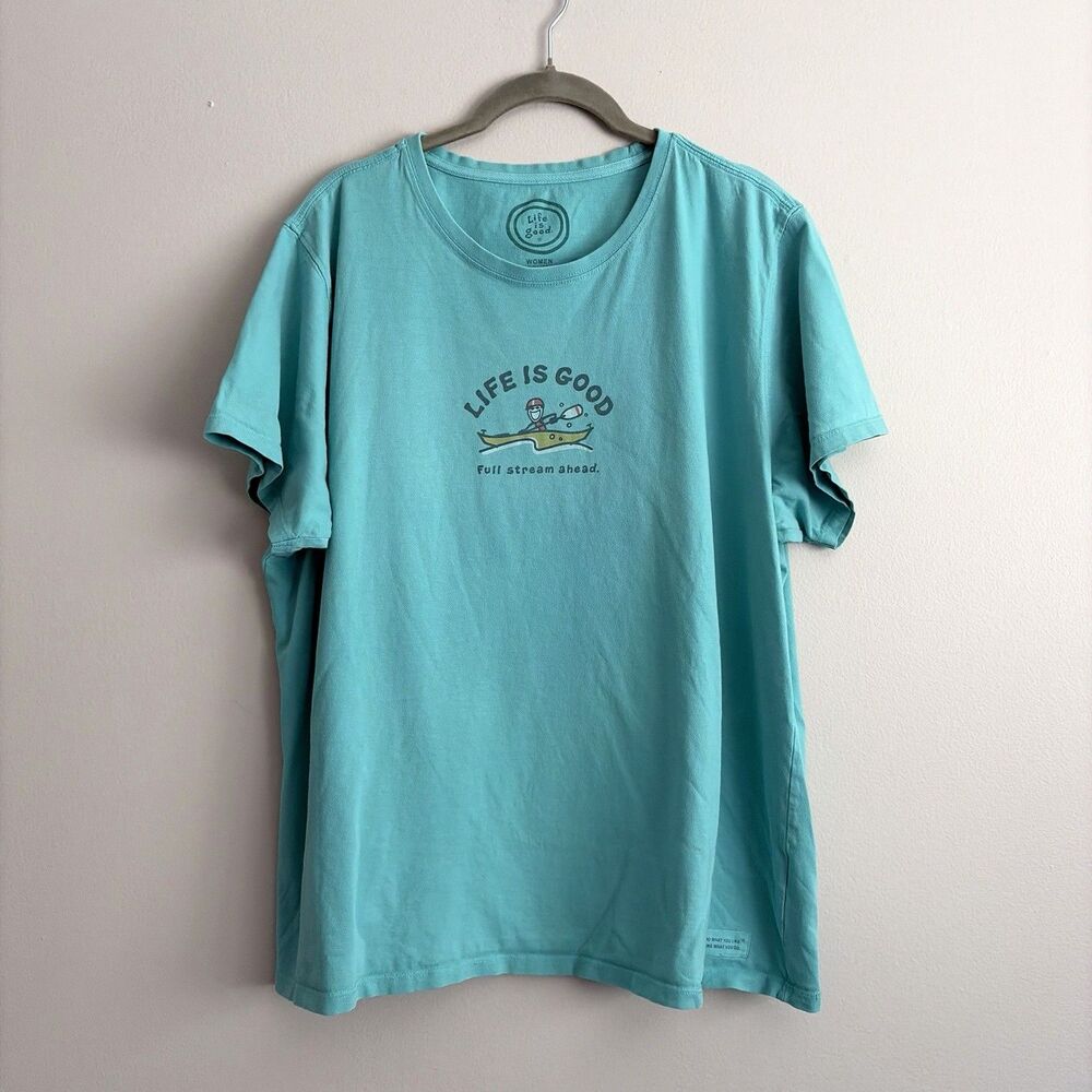 Life is Good Womens Teal Relaxed Fit T-Shirt Size XXL Kayaker Rafting Water